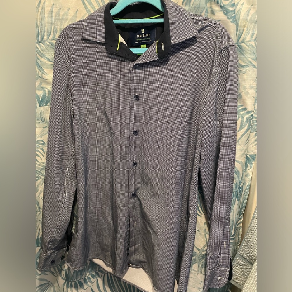 Tom Baine blue and white performance Shirt Mens small Slim Fit Button Down